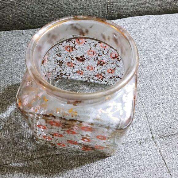 Vtg Pink & Gold MCM Lidded Glass Jar Midcentury Mod (su1) - Picture 6 of 8